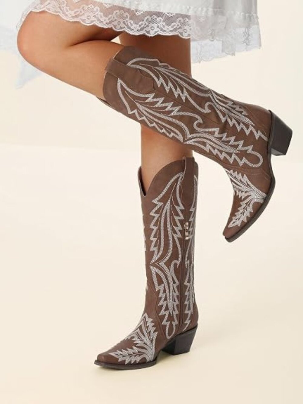Mid Calf Western Cowgirl Boots for Women 15” Shaft Snip Toe | Embroidered, 2” Ch
